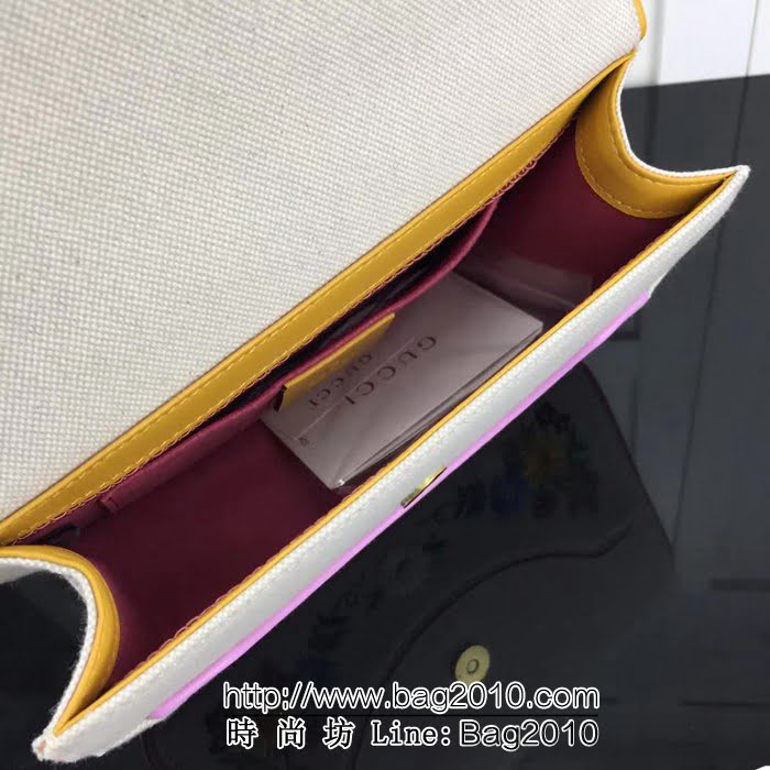 GUCCI古馳原單 新款專櫃品質原單貨實物實拍499617白麻布繡花鏈條單肩斜挎包 HY1213